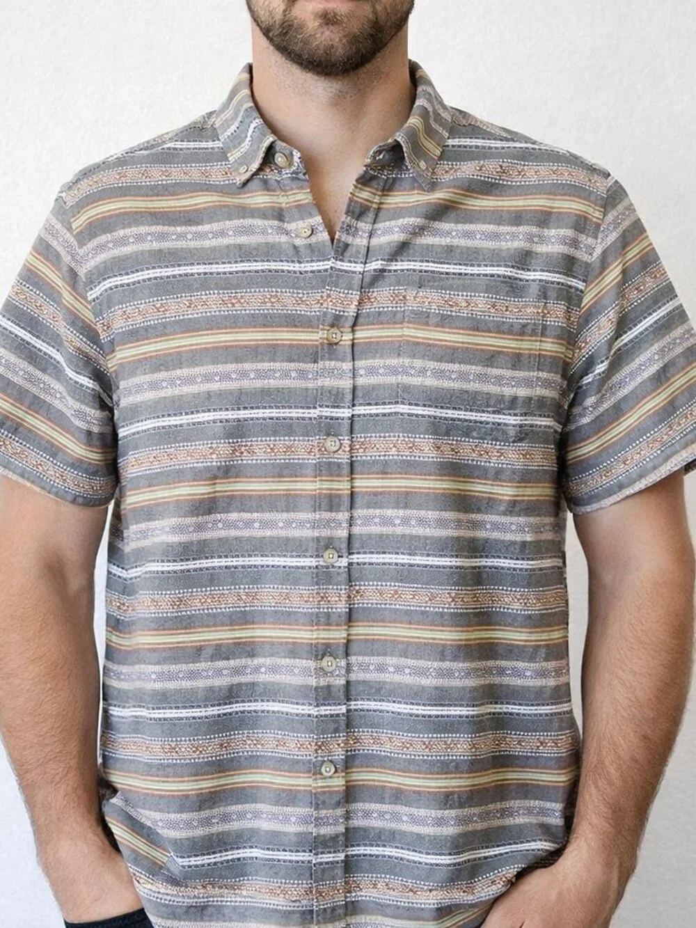 Carbon 2 Cobalt Button Up Short Sleeve Striped Shirt